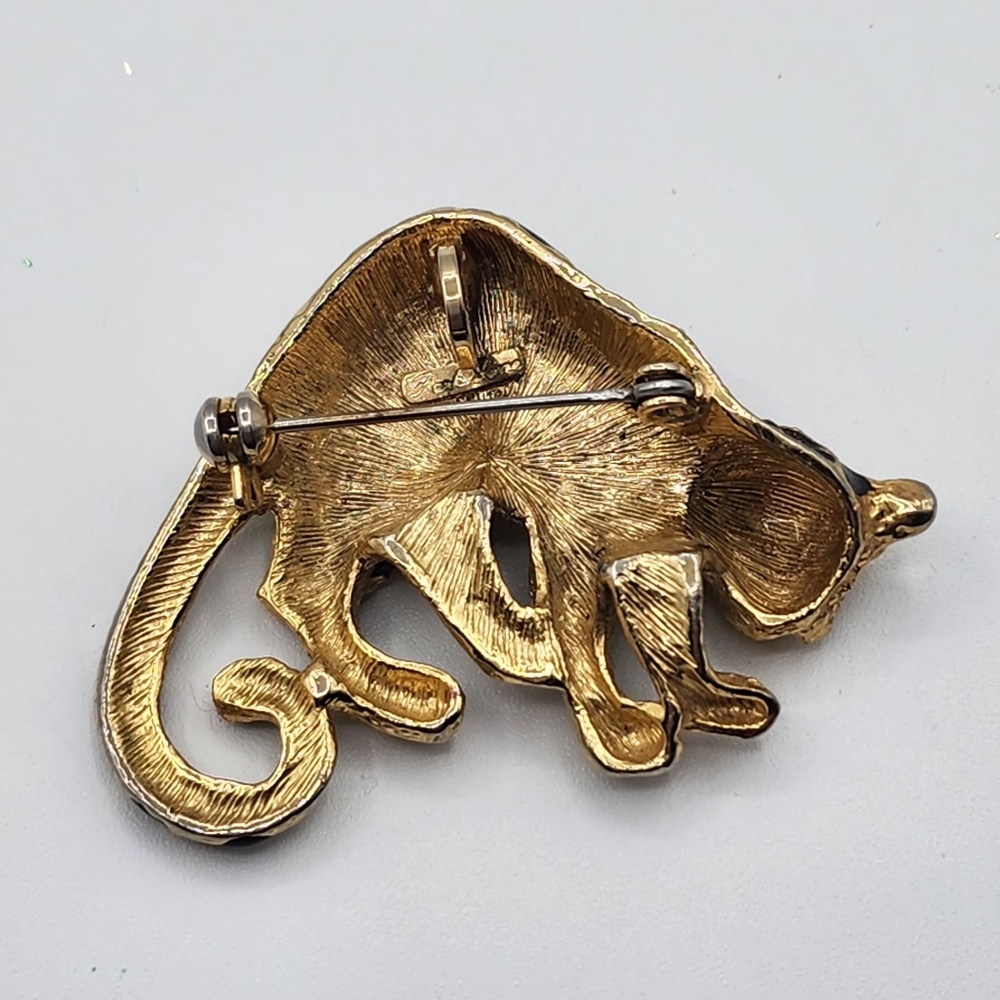 Vintage Park Lane Enamel Leopard Brooch/Pendant Red Rhinestone Eyes - Picture 3 of 8